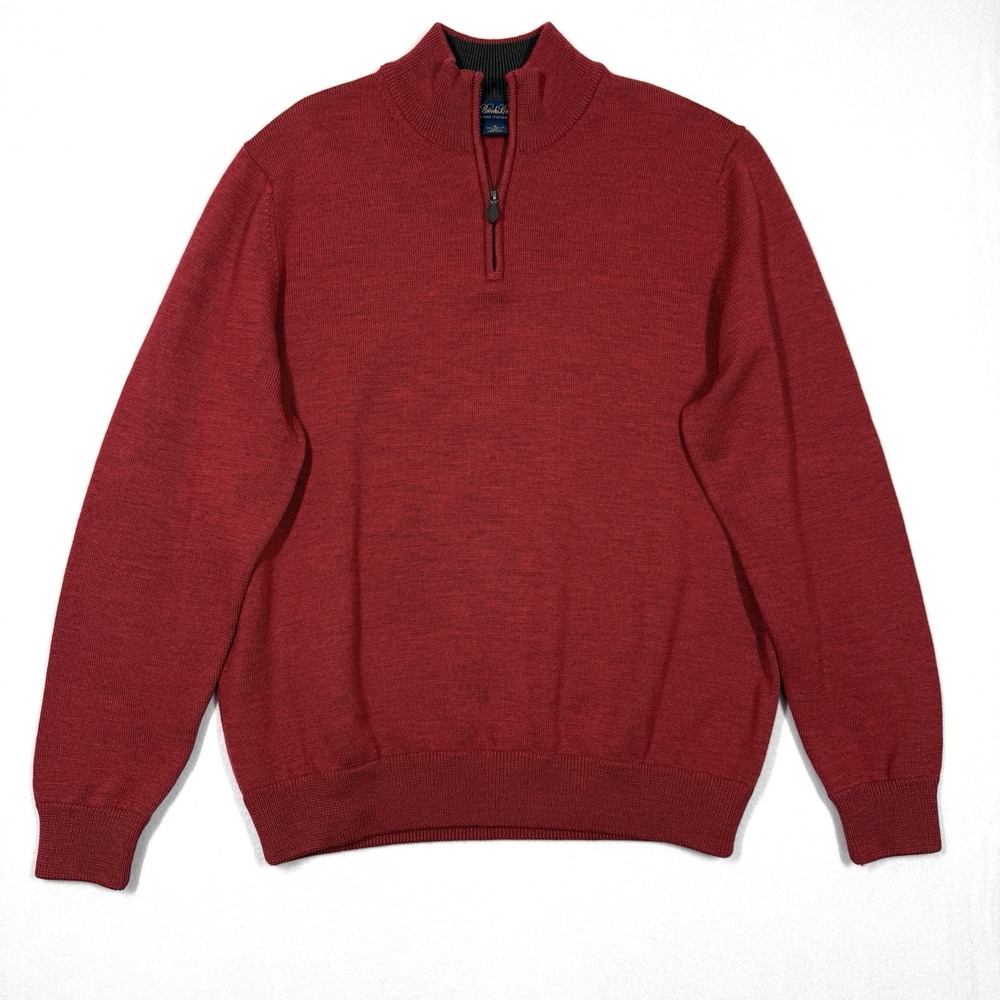 Vintage Brooks Brothers Sweater Men XL 100% Merino Wool 1/4 Zip Pullover 90s Red